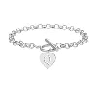 OAKKY Bracciale Esclusivo Dolce Cuore Traforato 26 Lettere per Donna Acciaio Inossidabile Classico Vintage Chiusura a Barilotto Gioielleria Elegante Argento Q