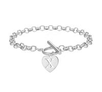 OAKKY Bracciale Esclusivo Dolce Cuore Traforato 26 Lettere per Donna Acciaio Inossidabile Classico Vintage Chiusura a Barilotto Gioielleria Elegante Argento X