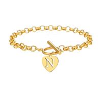 OAKKY Bracciale Esclusivo Dolce Cuore Traforato 26 Lettere per Donna Acciaio Inossidabile Classico Vintage Chiusura a Barilotto Gioielleria Elegante Oro N