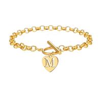 OAKKY Bracciale Esclusivo Dolce Cuore Traforato 26 Lettere per Donna Acciaio Inossidabile Classico Vintage Chiusura a Barilotto Gioielleria Elegante Oro M