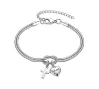 OAKKY Bracciale Minimalista con Ciondolo Croce per Donne | Acciaio Inossidabile Doppia Catena Serpente con Ciondolo a Cuore, Strati Regolabili