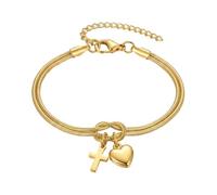 OAKKY Bracciale Minimalista con Ciondolo Croce per Donne | Acciaio Inossidabile Doppia Catena Serpente con Ciondolo a Cuore, Strati Regolabili