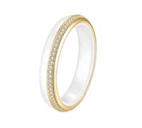 OAKKY Classica 4MM Sottile Impilabile Singola Fila di Micro-pavé di Zirconi Anello di Coppia Unisex Ceramica Set Coordinato Fedina Nuziale Oro Bianco Taglia 12
