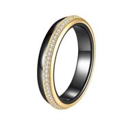OAKKY Classica 4MM Sottile Impilabile Singola Fila di Micro-pavé di Zirconi Anello di Coppia Unisex Ceramica Set Coordinato Fedina Nuziale Oro Nero Taglia 17