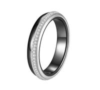 OAKKY Classica 4MM Sottile Impilabile Singola Fila di Micro-pavé di Zirconi Anello di Coppia Unisex Ceramica Set Coordinato Fedina Nuziale Argento Nero Taglia 17