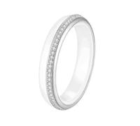OAKKY Classica 4MM Sottile Impilabile Singola Fila di Micro-pavé di Zirconi Anello di Coppia Unisex Ceramica Set Coordinato Fedina Nuziale Argento Bianco Taglia 22