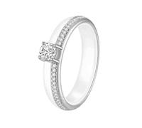 OAKKY Classica Novità 4MM Singola Fila Micro-pavé Strass 4 Artiglio del Drago Solitaire Cristallo Anello Unisex Ceramica Fedina Nuziale Bianco Argento Taglia 17