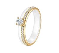 OAKKY Classica Novità 4MM Singola Fila Micro-pavé Strass 4 Artiglio del Drago Solitaire Cristallo Anello Unisex Ceramica Fedina Nuziale Bianco Oro Taglia 12