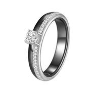 OAKKY Classica Novità 4MM Singola Fila Micro-pavé Strass 4 Artiglio del Drago Solitaire Cristallo Anello Unisex Ceramica Fedina Nuziale Nero Argento Taglia 22