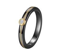 OAKKY Classico Elegante 4MM Ceramica Nera Incastonata con Cristallo Zirconia Solitario Anello Unisex Acciaio Inossidabile Fede Promessa Matrimonio Oro Taglia 7