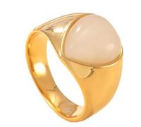 OAKKY Classico Elegante Forma a Goccia Pietra Naturale Pietra Preziosa Sigillo Anello Unisex in Acciaio Inox Vestibilità Comfort Istruzione Band Nero Bianco Taglia 14