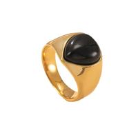 OAKKY Classico Elegante Forma a Goccia Pietra Naturale Pietra Preziosa Sigillo Anello Unisex in Acciaio Inox Vestibilità Comfort Istruzione Band Nero Nero Taglia 17