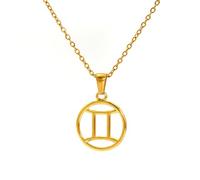 OAKKY Collana 12 Segni Zodiacali per Donne Acciaio Inossidabile Fortuna Oro Tondo Ciondolo Costellazione Charm Segno di Nascita con Catena Gemelli