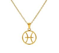 OAKKY Collana 12 Segni Zodiacali per Donne Acciaio Inossidabile Fortuna Oro Tondo Ciondolo Costellazione Charm Segno di Nascita con Catena Pesci