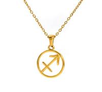 OAKKY Collana 12 Segni Zodiacali per Donne Acciaio Inossidabile Fortuna Oro Tondo Ciondolo Costellazione Charm Segno di Nascita con Catena Sagittario