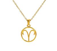 OAKKY Collana 12 Segni Zodiacali per Donne Acciaio Inossidabile Fortuna Oro Tondo Ciondolo Costellazione Charm Segno di Nascita con Catena Ariete