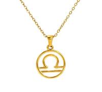 OAKKY Collana 12 Segni Zodiacali per Donne Acciaio Inossidabile Fortuna Oro Tondo Ciondolo Costellazione Charm Segno di Nascita con Catena Bilancia