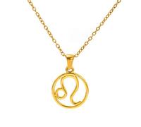 OAKKY Collana 12 Segni Zodiacali per Donne Acciaio Inossidabile Fortuna Oro Tondo Ciondolo Costellazione Charm Segno di Nascita con Catena Leone