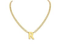 OAKKY Collana con Iniziale per Uomini Catena Cubana Ciondolo Lettera A-Z Collane Acciaio Inossidabile Anniversario Natale Gioiello Oro R