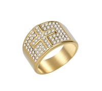 OAKKY Cool Hip Hop 15MM Full-Pavé Cristallo Preghiera Cristiana Croce Laterale Biker Amuleto Crocifisso Anello Unisex in Acciaio Inox Oro Taglia 22