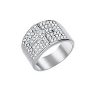 OAKKY Cool Hip Hop 15MM Full-Pavé Cristallo Preghiera Cristiana Croce Laterale Biker Amuleto Crocifisso Anello Unisex in Acciaio Inox Argento Taglia 17