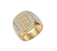 OAKKY Cool Hip Hop 21Mm Robusta Lucido Pesante Full-Pavé Zircone di Cristallo Croce Biker Amuleto Crocifisso Anello Unisex in Acciaio Inox Oro Taglia 14