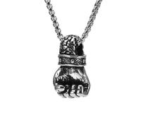 OAKKY Dominante Punk Cool Pugno Chiuso Scheletro Mano Boxe Potenza Fitness Amuleto Pendente Collana Uomo in Acciaio Inox Argento con Catena