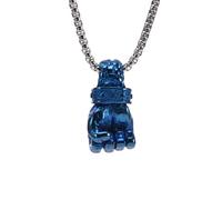 OAKKY Dominante Punk Cool Pugno Chiuso Scheletro Mano Boxe Potenza Fitness Amuleto Pendente Collana Uomo in Acciaio Inox Blu con Catena