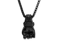 OAKKY Dominante Punk Cool Pugno Chiuso Scheletro Mano Boxe Potenza Fitness Amuleto Pendente Collana Uomo in Acciaio Inox Nero con Catena