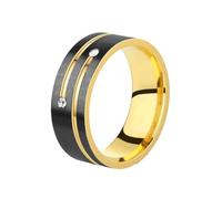 OAKKY Fedi Nuziali Uomini per Donne Anelli di Fidanzamento 8mm Nero Oro Acciaio Inossidabile con 2 Pietre Preziose Gioiello di Tendenza Taglia 17