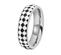 OAKKY Moderno Elegante 6MM Sottile Griglia Irregolare in Bianco e Nero Scacchiera Modello Impilabile Signetto Anello Unisex in Acciaio Inox Argento Taglia 14