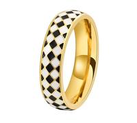 OAKKY Moderno Elegante 6MM Sottile Griglia Irregolare in Bianco e Nero Scacchiera Modello Impilabile Signetto Anello Unisex in Acciaio Inox Oro Taglia 12