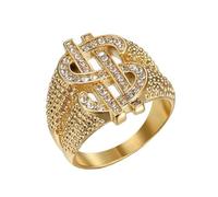 OAKKY Non Mainstream Hip Hop Ghiacciato Micro-Pave Zircone Intarsio Dollaro Segno Biker Anello da Uomo in Acciaio Inox Simbolo Dichiarazione Cinturino Taglia 25