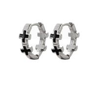 OAKKY Orecchini a Cerchio Piccola Croce Nera per Uomini Argento Acciaio Inossidabile Stile Gotico Minimalista Dichiarazione Gioiello