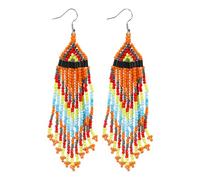 OAKKY Orecchini Frange con Perline Boho Fatti a Mano per Donne | Gocce con Nappe Geometriche, Gioielli Tribali Colorati, Goccia da Festa Estiva, Accessorio a Blocchi di Colore