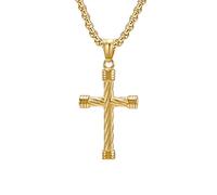 OAKKY Personalità Hip Hop Solido Torsione Sughero Forma Croce Biker Ciondolo Amuleto Crocifisso Collana Unisex in Acciaio Inox Oro con Catena