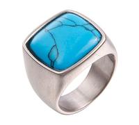 OAKKY personalità retrò Cupola Stile Piazza Turchese Sintetico Pietra Preziosa Biker Anelli Uomo Acciaio Inossidabile Fede Nuziale Argento Taglia 25