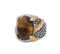 OAKKY Personalità Scheletro Dominante Artiglio di Drago Rotondo Gemma Gotico Punk Pietra Texture Anello da Motociclista Unisex Acciaio Inossidabile Oro Marrone Taglia 22
