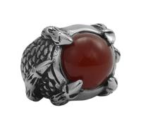 OAKKY Personalità Scheletro Dominante Artiglio di Drago Rotondo Gemma Gotico Punk Pietra Texture Anello da Motociclista Unisex Acciaio Inossidabile Argento Rosso Taglia 17