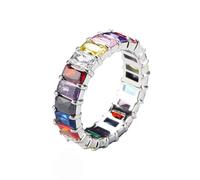 OAKKY Personalità Versatile Semplice Nicchia Colorato Zircone Anelli Uomo Donna Titanio Acciaio Argento Multicolore Taglia 14