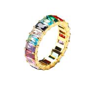 OAKKY Personalità Versatile Semplice Nicchia Colorato Zircone Anelli Uomo Donna Titanio Acciaio Oro Multicolore Taglia 14