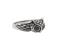 OAKKY Personalità Vintage Carino Gufo Testa Amuleto Anello Uomo in Acciaio Inox con Intarsio di Pietre Preziose Nere Gotico Stile Punk Argento Taglia 17