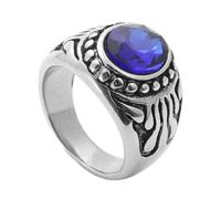 OAKKY Personalità Vintage Punk Taglio Ovale Pietra Preziosa Cristallo Pietra Speciale Forma Onda Modello Anello con Sigillo Unisex Acciaio Inossidabile Blu Argento Taglia 27