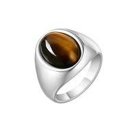 OAKKY Prepotente Classico Punk Ovale Pietra Preziosa Anello con Sigillo da Uomo in Acciaio Inox Leggero Vestibilità Comoda Banda di Dichiarazione Marrone Taglia 17