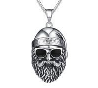 OAKKY Retrò Dominante Hip Hop Fresco Barba Densa Vecchi Uomini Testa Teschio Biker Pendente con Occhiali da Sole e Foulard Collana da Uomo In Acciaio Inox Nero