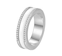 OAKKY Semplice Trendy Elegante 6MM Micro-pavé Strass Agitatore Girevole Anello di Coppia Unisex Ceramica Vestibilità Comfort Fedina Nuziale Bianco Argento Taglia 14