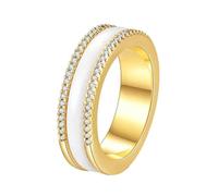 OAKKY Semplice Trendy Elegante 6MM Micro-pavé Strass Agitatore Girevole Anello di Coppia Unisex Ceramica Vestibilità Comfort Fedina Nuziale Bianco Oro Taglia 19