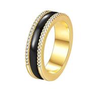 OAKKY Semplice Trendy Elegante 6MM Micro-pavé Strass Agitatore Girevole Anello di Coppia Unisex Ceramica Vestibilità Comfort Fedina Nuziale Nero Oro Taglia 12