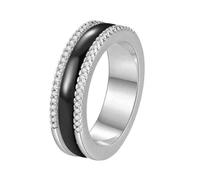 OAKKY Semplice Trendy Elegante 6MM Micro-pavé Strass Agitatore Girevole Anello di Coppia Unisex Ceramica Vestibilità Comfort Fedina Nuziale Nero Argento Taglia 12