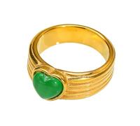 OAKKY Simple Striped Exquisite Vintage Elegant Anelli a Forma di Cuore con Gemme Anello da Matrimonio per Donne Acciaio Inossidabile Oro Verde Chiaro Taglia 19